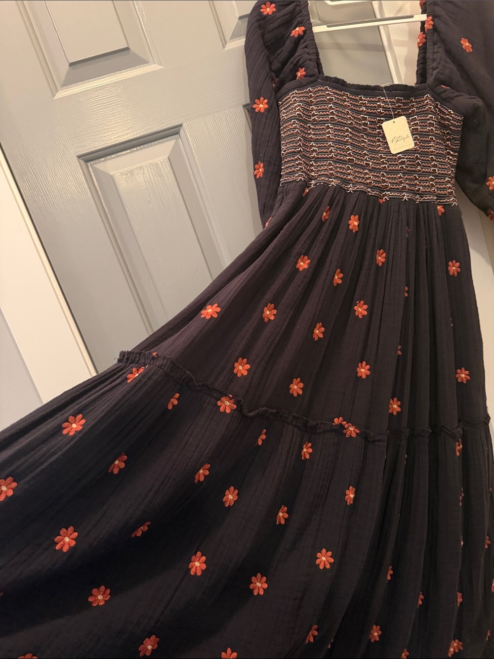 Free People Dahlia black combo maxi halter dress with puff sleeves - Picture 4 of 5
